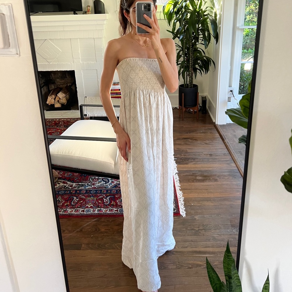 Club Monaco Creme Pattern Silk Maxi Dress sz S/P